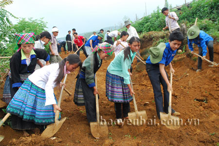 Tuổi trẻ Yên Bái chung sức làm đường giao thông nông thôn.