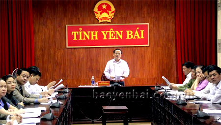 Đồng chí Hoàng Xuân Nguyên- Phó chủ tịch UBND tỉnh phát biểu tại điểm cầu tỉnh Yên Bái
