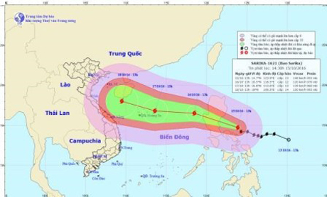 Vị trí và đường đi của cơn bão. (Nguồn: nchmf.gov.vn)