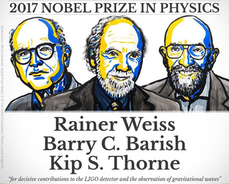 Ba nhà khoa học giành giải Nobel Vật lý 2017.