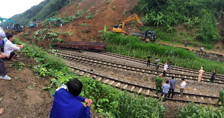 Hiện trường sạt lở tại khu vực ga Lâm Giang, Yên Bái.