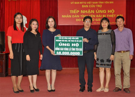 Đồng chí  Lê Thị Thanh Bình – Giám đốc Sở Văn hóa, Thể thao và Du lịch trao kinh phí hỗ trợ cho lãnh đạo Uỷ ban Mặt trận Tổ quốc tỉnh.
