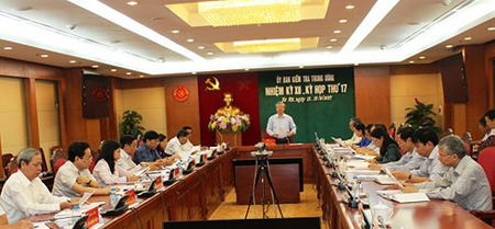 Một phiên họp của Ủy ban kiểm tra Trung ương khi ông Trần Quốc Vượng - Ủy viên Bộ Chính trị, Thường trực Ban Bí thư còn làm Chủ nhiệm Ủy ban Kiểm tra Trung ương.