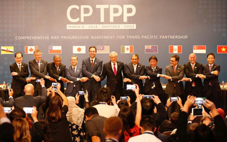Đại diện 11 nước thành viên ký kết CPTPP tại Chile vào tháng 3/2018.