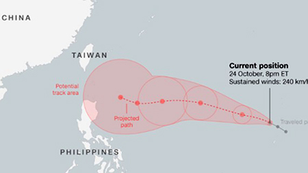 Siêu bão Yutu đang hướng về châu Á.