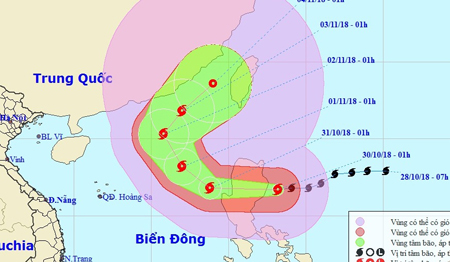 Bão YUTU đi vào Biển Đông với sức gió gật cấp 15.