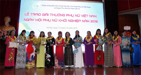 Tại Lễ trao giải thưởng Phụ nữ Việt Nam, Ngày hội phụ nữ khởi nghiệp năm 2018 tổ chức ngày 15/10 tại Hà Nội, đại diện tỉnh Yên Bái (thứ 3 từ trái sang) vinh dự được nhận giải thưởng phụ nữ khởi nghiệp năm 2018.
