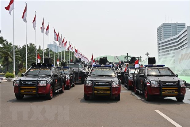 Xe cảnh sát được triển khai tại Jakarta, Indonesia.