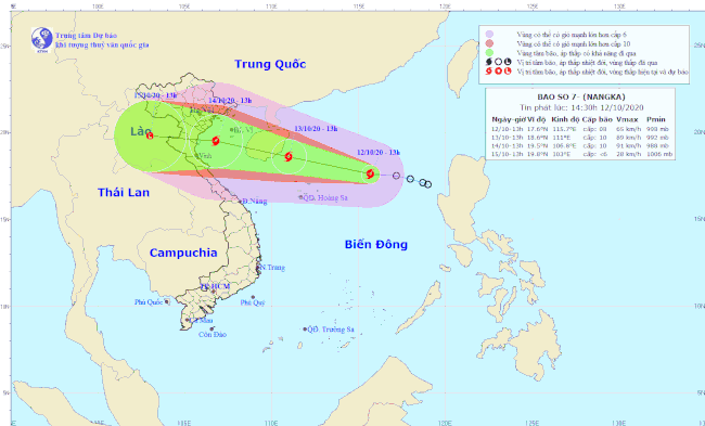 Vị trí và dự báo đường đi của áp thấp nhiệt đới - Nguồn: Trung tâm Dự báo khí tượng thủy văn quốc gia