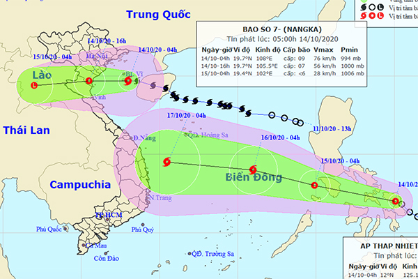 Dự báo hướng đi của bão số 7 và áp thấp nhiệt đới gần Biển Đông.