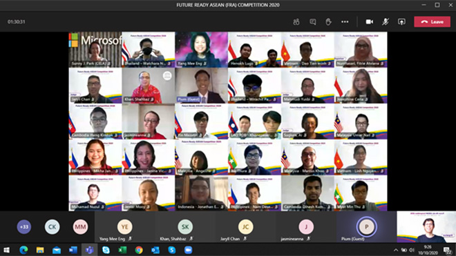 Trận chung kết cuộc thi Future Ready ASEAN 2020 được tổ chức hoàn toàn bằng hình thức trực tuyến. (Ảnh chụp màn hình)