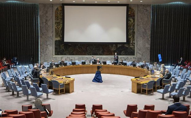 Quang cảnh cuộc họp của Hội đồng Bảo an Liên hợp quốc bỏ phiếu thông qua nghị quyết 2547 về Haiti.