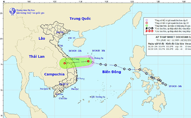 Dự báo áp thấp gây gió mạnh và sóng lớn trên vùng biển từ Quảng Nam đến Quảng Ngãi
