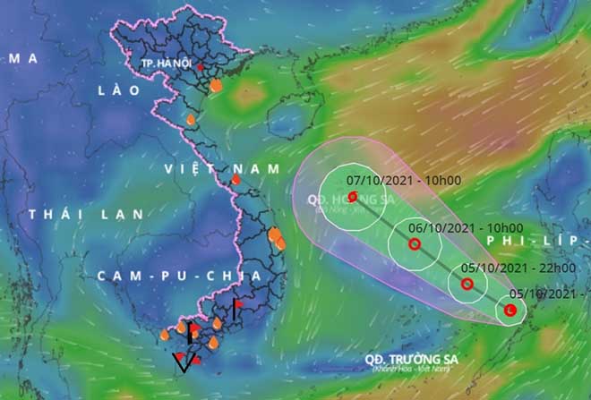 Dự báo đường đi của áp thấp và bão. Nguồn: Tổng cục Phòng chống thiên tai