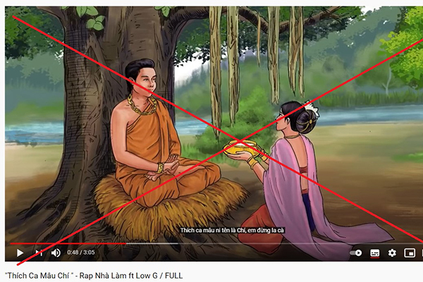 Bản nhạc gây tranh cãi của kênh YouTube Rap Nhà Làm với hình minh họa được chế từ một điển tích Phật giáo.