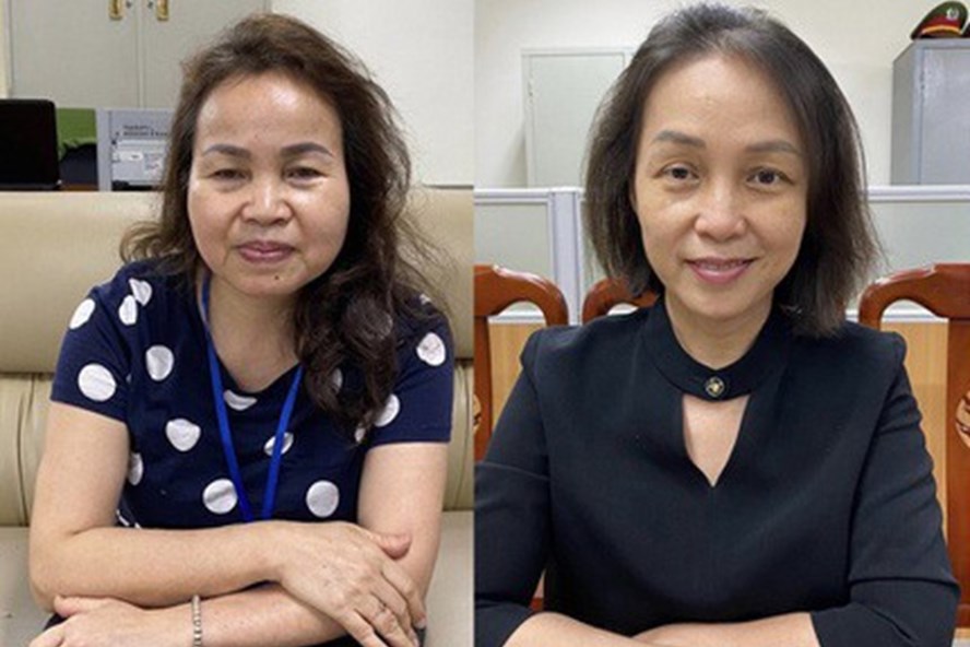 Nguyên Phó giám đốc Bệnh viện Tim Hà Nội Hoàng Thị Ngọc Hưởng (trái) vừa bị khởi tố bắt tạm giam.