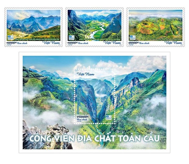 Bộ tem Công viên địa chất toàn cầu gồm 3 mẫu tem và 1 blốc.