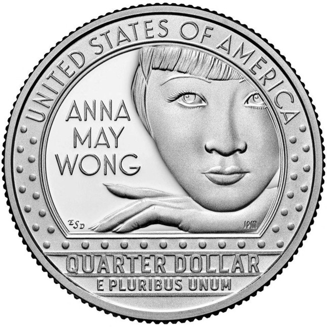Đồng 25 cent Mỹ in hình nữ diễn viên gốc Á Anna May Wong.