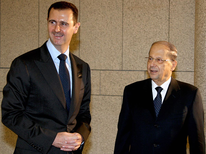 Tổng thống Michel Aoun (phải) bày tỏ Lebanon mong muốn khởi động đàm phán với Syria nhằm phân định biên giới trên biển ở khu vực phía Bắc trong cuộc điện đàm ngày 22/10. (Nguồn: Getty)