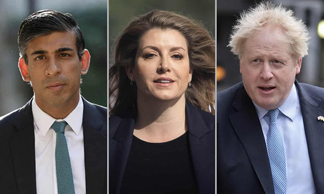 Từ trái sang: Ông Rishi Sunak, bà Penny Mordaunt và ông Boris Johnson.