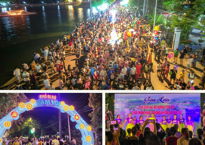 Đông đảo người dân huyện Trấn Yên tham gia các hoạt động vui chơi, giải trí ở phố đi bộ Đầm Vối