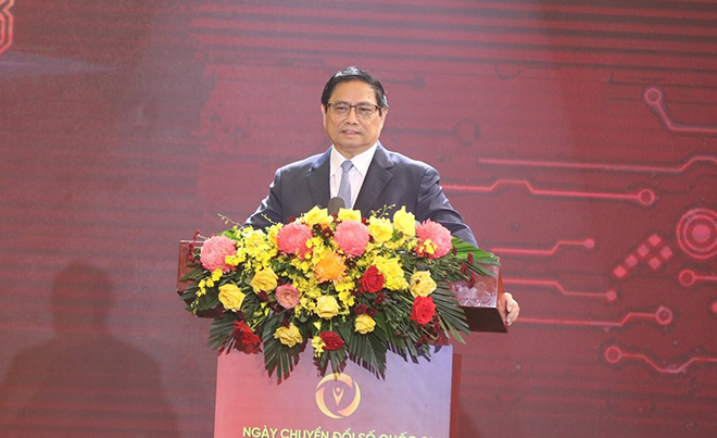 Thủ tướng Chính phủ Phạm Minh Chính phát biểu chỉ đạo tại sự kiện Ngày Chuyển đổi số quốc gia.