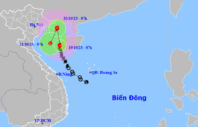 Dự báo đường đi và khu vực ảnh hưởng của bão Sanba lúc 7h ngày 19/10.