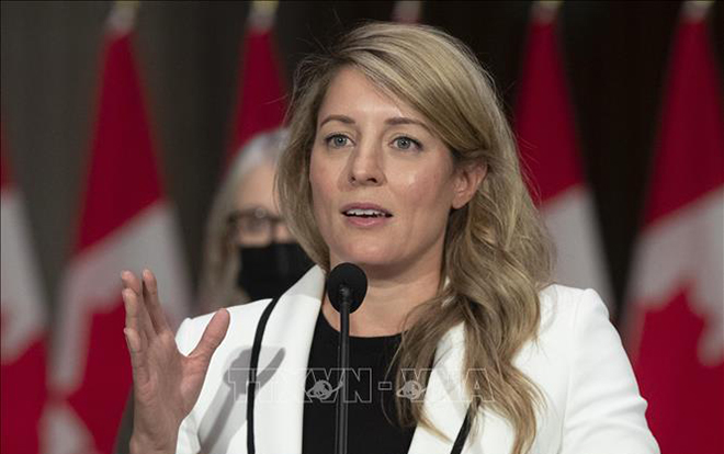 Ngoại trưởng Canada, bà Melanie Joly tại cuộc họp báo ở Ottawa, Canada. Ảnh tư liệu