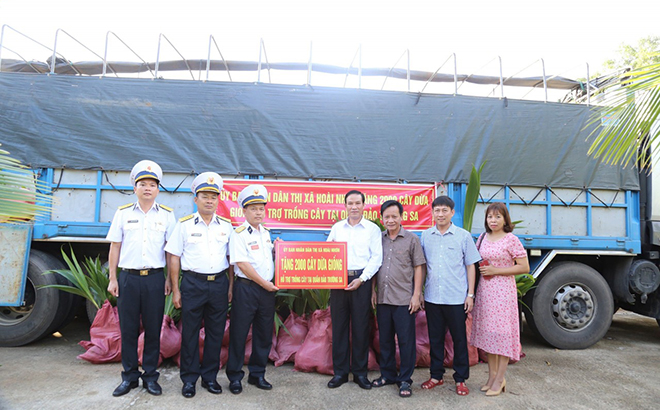 Bộ Tư lệnh Vùng 4 đã tiếp nhận 2.000 cây dừa giống và 5 tấn mùn dừa từ Thị xã Hoài Nhơn.