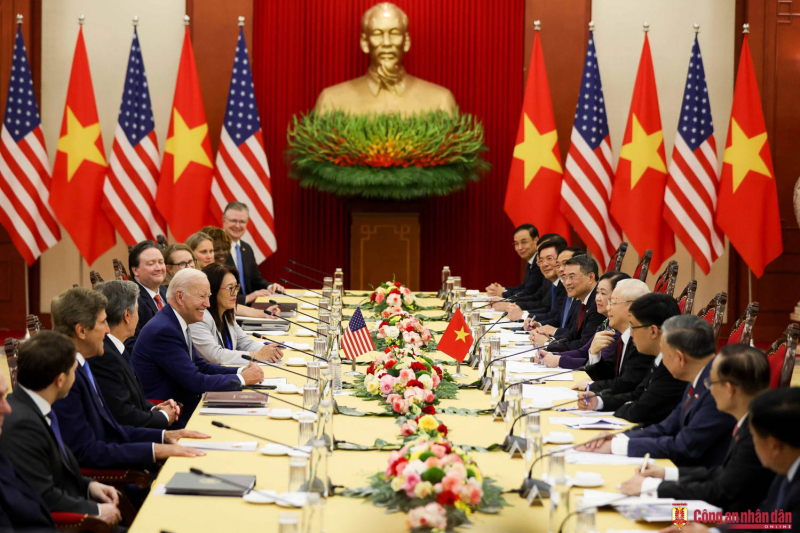 Tổng Bí thư Nguyễn Phú Trọng hội đàm với Tổng thống Hoa Kỳ Joe Biden, chiều 10/9/2023. Ảnh: TTXVN