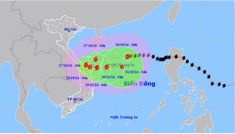 Vị trí và hướng di chuyển của bão số 6.