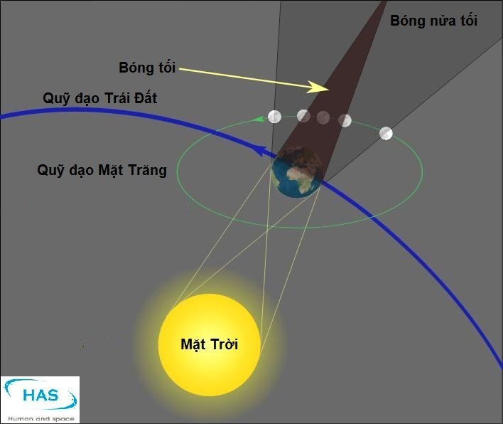 Nguyệt thực xảy ra khi Mặt Trăng đi qua phần bóng Trái Đất che khuất ánh sáng Mặt Trời (gồm bóng tối và bóng nửa tối).