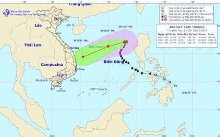 Hình ảnh hướng di chuyển của bão số 9.