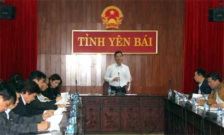 Đồng chí Dương Văn Tiến  - Phó Chủ tịch UBND tỉnh phát biểu tại buổi làm việc.