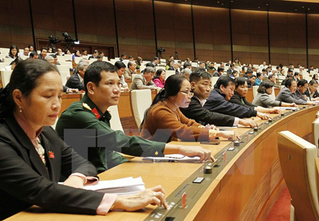 Các đại biểu biểu quyết thông qua Luật Thủy sản (sửa đổi).
