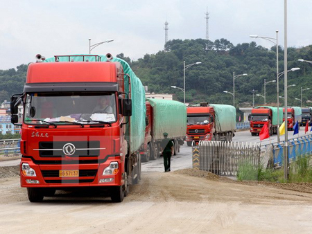 Phương tiện vận chuyển hàng hóa xuất nhập khẩu qua cửa khẩu quốc tế đường bộ số II - Kim Thành.