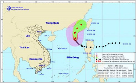 Hình ảnh đường đi và vị trí cơn bão.