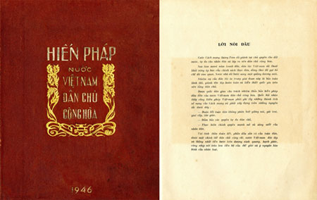 Hiến pháp nước Việt Nam DCCH, được Quốc hội khóa I thông qua, năm 1946.