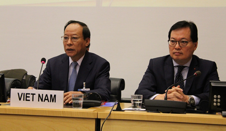 Thứ trưởng Lê Quý Vương, Trưởng đoàn công tác tại phiên trình bày báo cáo quốc gia của Việt Nam về thực thi Công ước chống tra tấn của Liên hợp quốc.