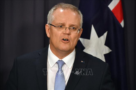 Thủ tướng Scott Morrison phát biểu trong cuộc họp báo tại Canberra, Australia.
