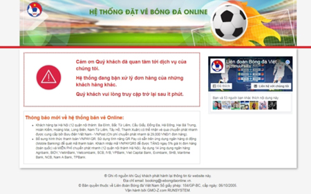 Trang web bán vé online của VFF rơi vào tình trạng quá tải.