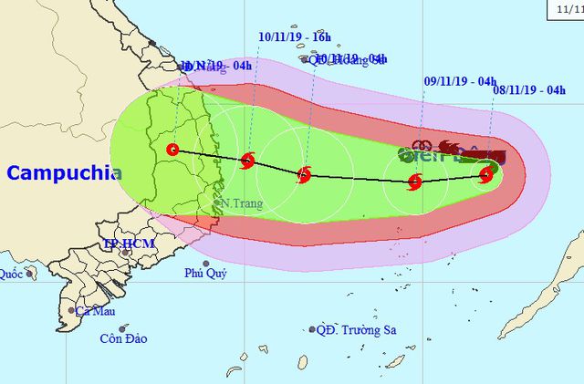 Vị trí và hướng di chuyển của bão số 6.