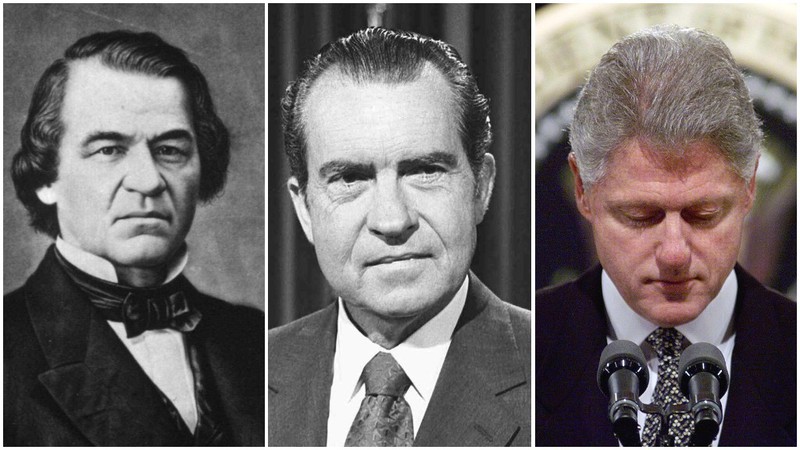 Từ trái sang: Tổng thống Andrew Johnson, Richard Nixon và Bill Clinton.