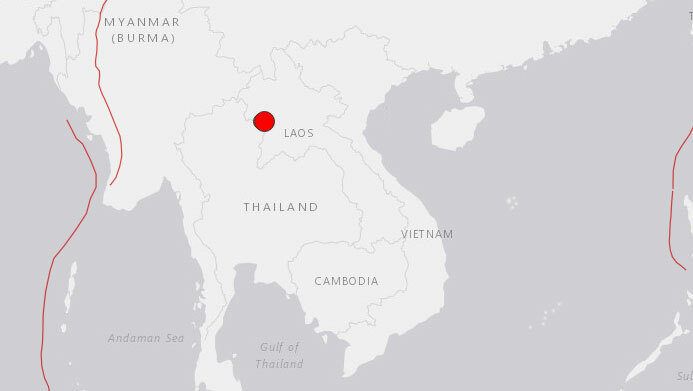 Vị trí xảy ra động đất ở tây bắc Lào sáng nay.