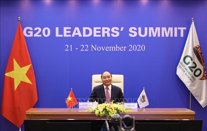 Thủ tướng Nguyễn Xuân Phúc dự phiên thảo luận Hội nghị thượng đỉnh nhóm các nền kinh tế phát triển và mới nổi hàng đầu thế giới (G20) ngày 22-11-2020