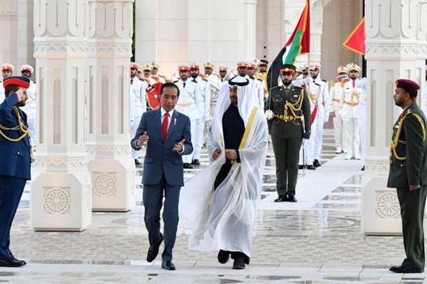 Thái tử UAE Sheikh Mohamed bin Zayed và Tổng thống Indonesia Joko Widodo tại Cung điện Qasr Al Watan.