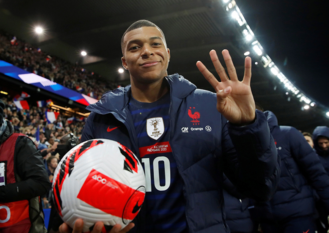 Mbappe toả sáng rực rỡ trong ngày Pháp giành vé tham dự VCK World Cup 2022. (Ảnh: Reuters)