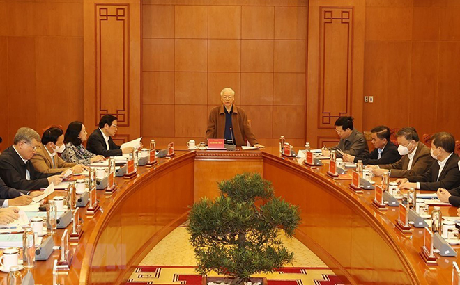 Tổng Bí thư Nguyễn Phú Trọng, Trưởng Ban Chỉ đạo Trung ương về phòng, chống tham nhũng, tiêu cực (Ban Chỉ đạo) chủ trì cuộc họp Thường trực Ban Chỉ đạo