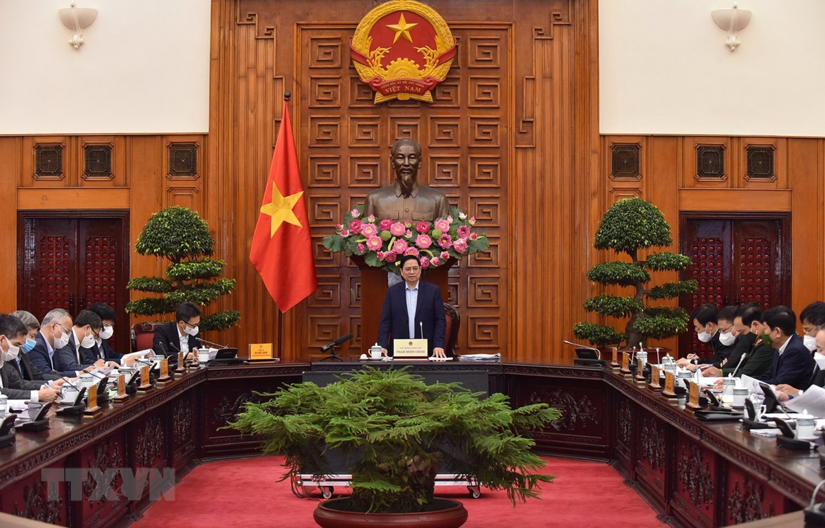 Thủ tướng Phạm Minh Chính phát biểu kết luận cuộc họp. (Ảnh: TTXVN)
