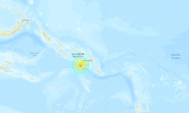 Vị trí xảy ra động đất ngoài khơi Quần đảo Solomon ngày 22/11.